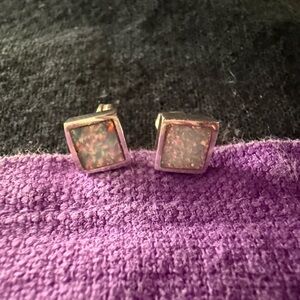 Elegant Silver and Opal Stud Earrings